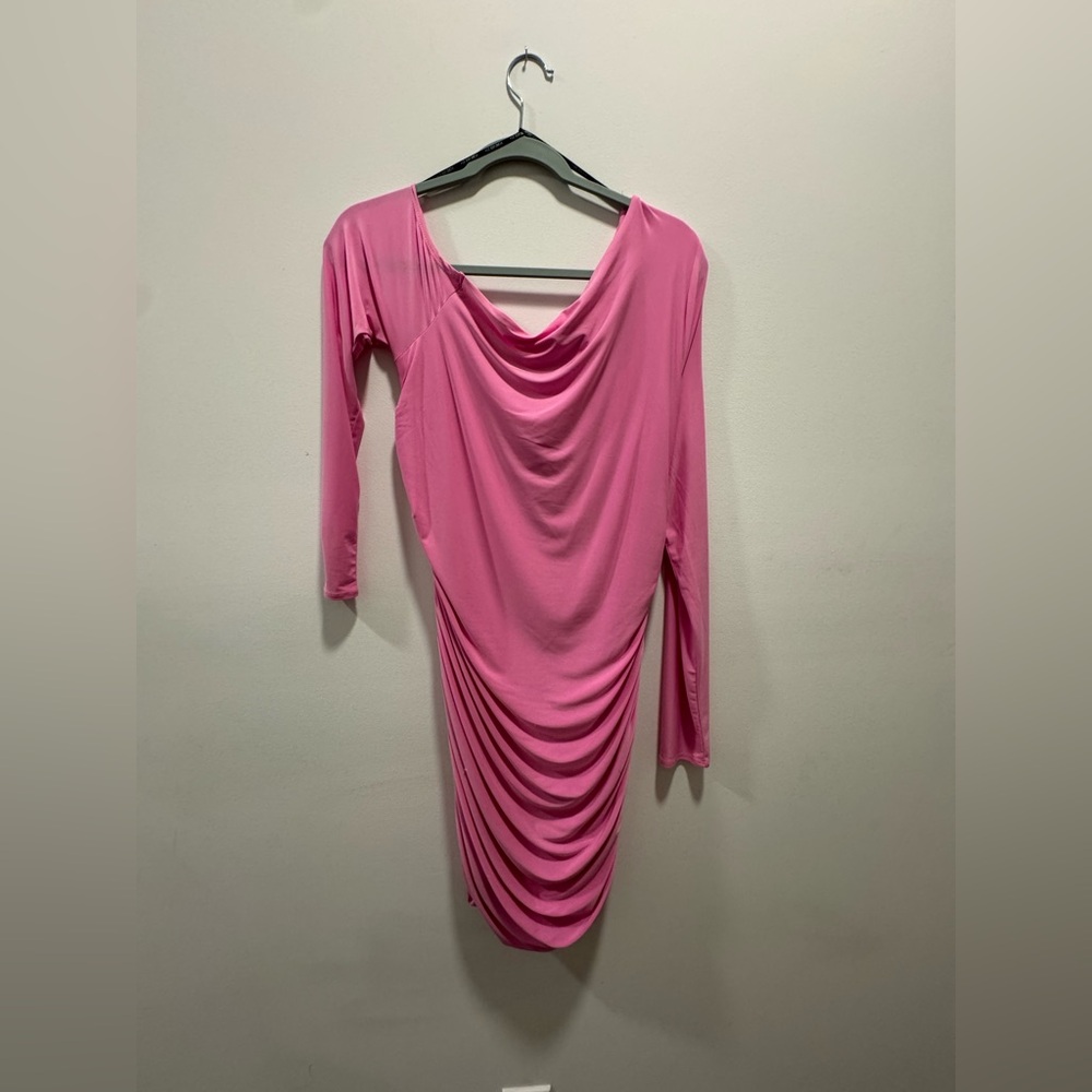 Forever 21 Pink Ruched Long Sleeve Bodycon Dress